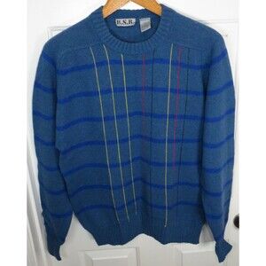 Vintage B.S.R. Crewneck Sweater Wool Blend Made in Hungary Multi Stripes XL